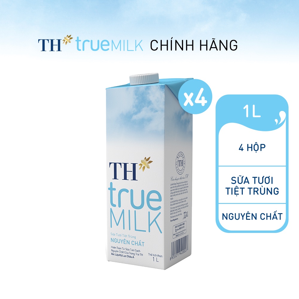 Combo 4 Hộp sữa tươi tiệt trùng nguyên chất TH True Milk 1L (1L x 4)