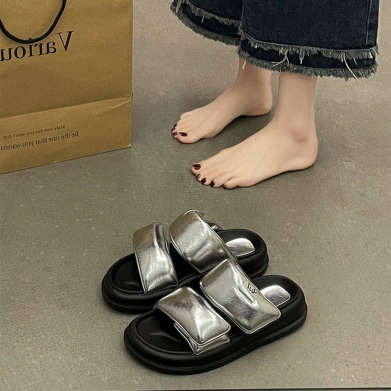 Dép Nữ Đế Dày Màu Bạc Thời Trang Mùa Hè 2023 Mới Chống Trơn Trượt