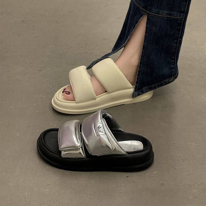 Dép Nữ Đế Dày Màu Bạc Thời Trang Mùa Hè 2023 Mới Chống Trơn Trượt
