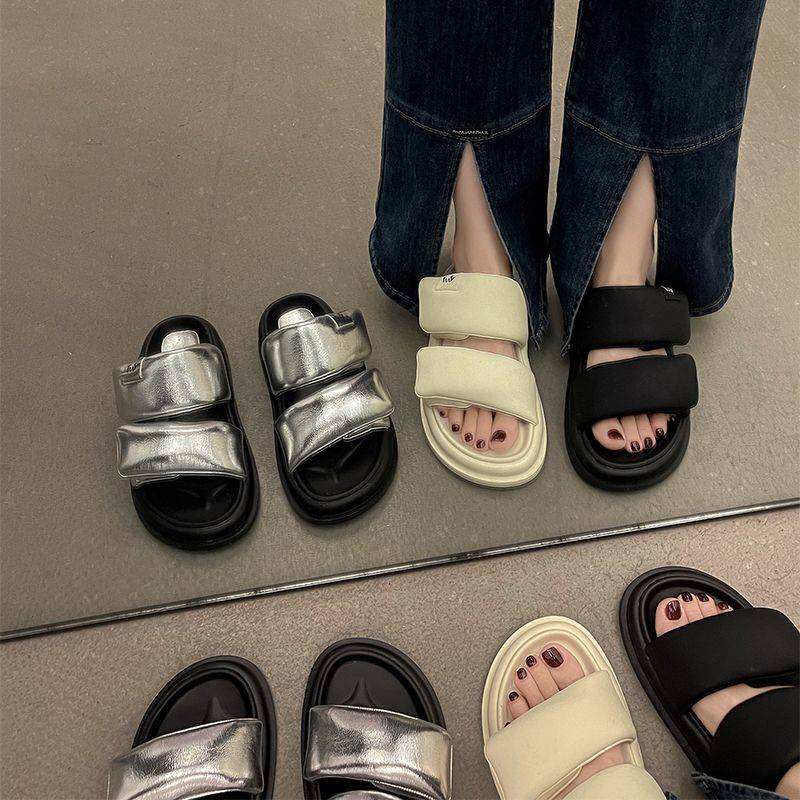 Dép Nữ Đế Dày Màu Bạc Thời Trang Mùa Hè 2023 Mới Chống Trơn Trượt