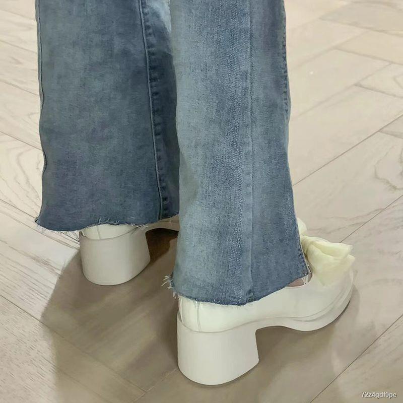 Retro Nơ Mary Jane Giày Cao Gót Mũi Tròn Chun Gót Giày Nữ Giày Nữ👠HÀNG CÓ SẴN