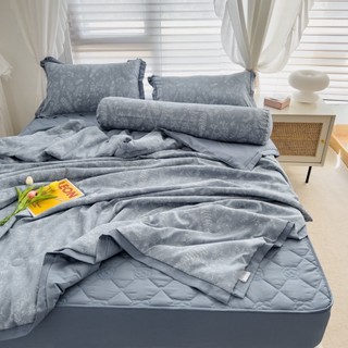 Bộ chăn ga gối cotton đũi 5 món ga trần hoa, set 5 món đũi chăn hè ga trần bông hàng nhập khẩu cao cấp