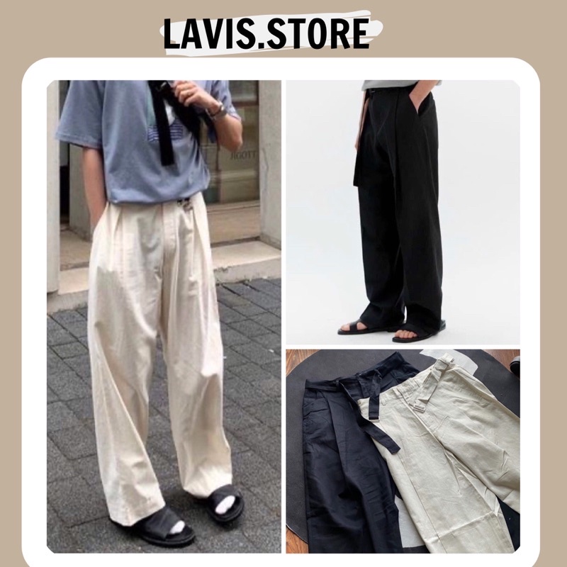 Quần âu nam ống rộng màu đen - kem form rộng trẻ trung năng động unisex basic phong cách hàn dáng rộng mẫu mới