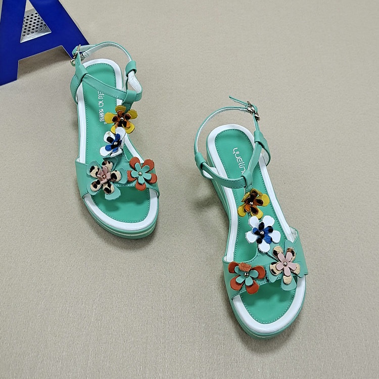 Giày Sandal Bằng Da Thật Đế Dày Nhẹ Nhàng Hở Ngón Cài Khóa Hoa Phong Cách Hàn Quốc Thời Trang Mùa Hè Cho Nữ