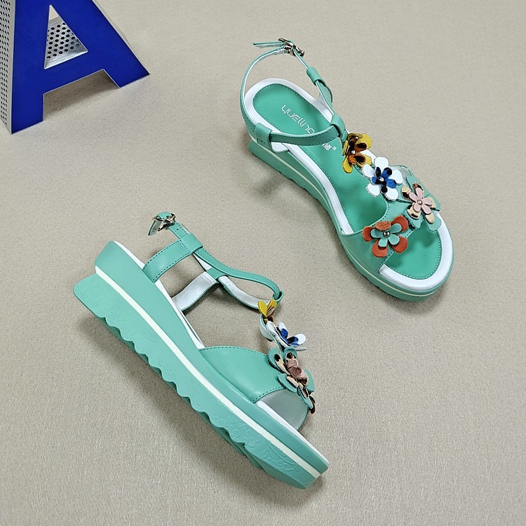 Giày Sandal Bằng Da Thật Đế Dày Nhẹ Nhàng Hở Ngón Cài Khóa Hoa Phong Cách Hàn Quốc Thời Trang Mùa Hè Cho Nữ