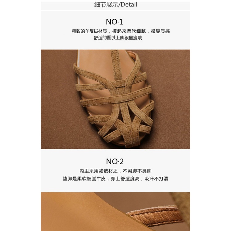Yueyuejia Giày Sandal Da Cừu Đế Bằng Hở Ngón Thời Trang Mùa Xuân 2023 Phong Cách Retro Dành Cho Nữ