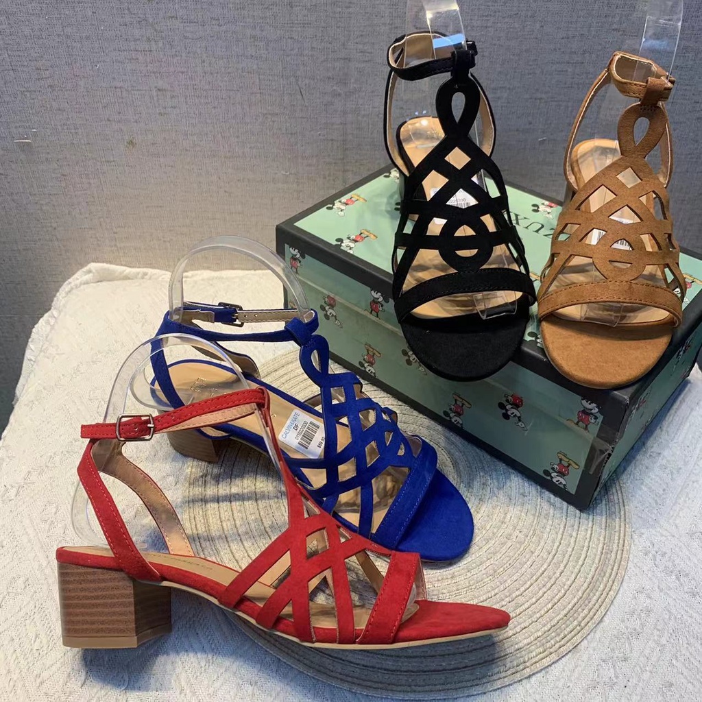 Giày Sandal Gót Dày Hở Ngón Mũi Vuông Phong Cách Phương Tây