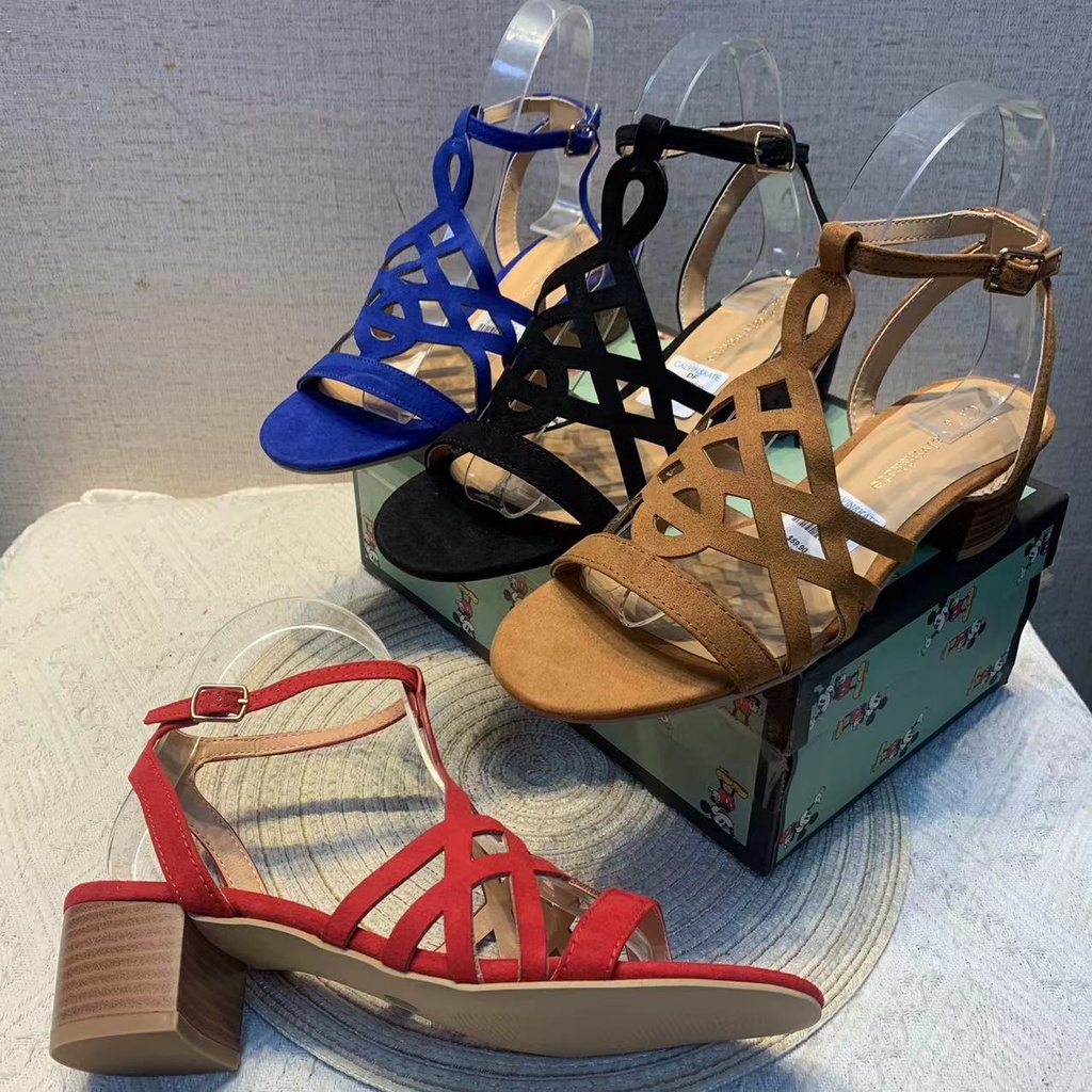 Giày Sandal Gót Dày Hở Ngón Mũi Vuông Phong Cách Phương Tây