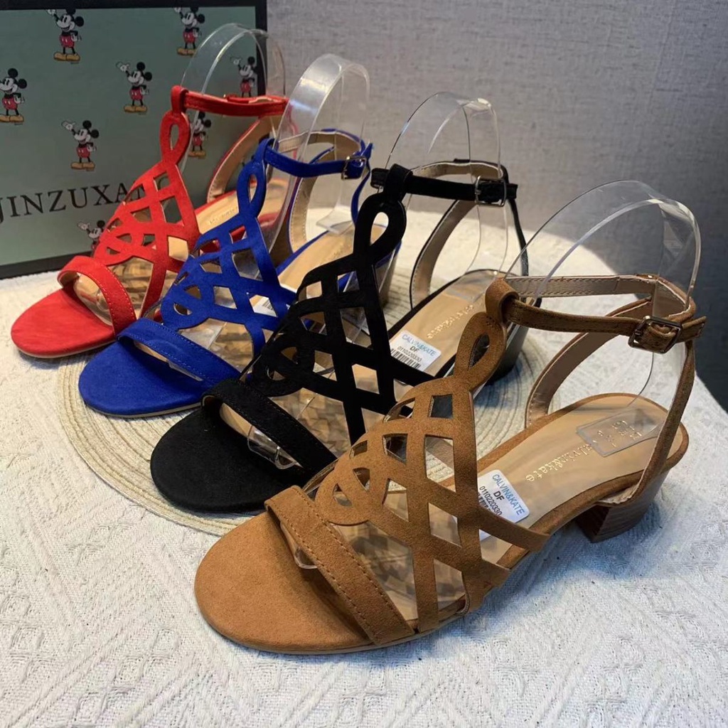 Giày Sandal Gót Dày Hở Ngón Mũi Vuông Phong Cách Phương Tây