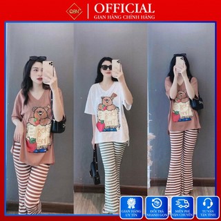 Set loe quần thun gân áo xẻ tà in gấu bigsize mặc nhà