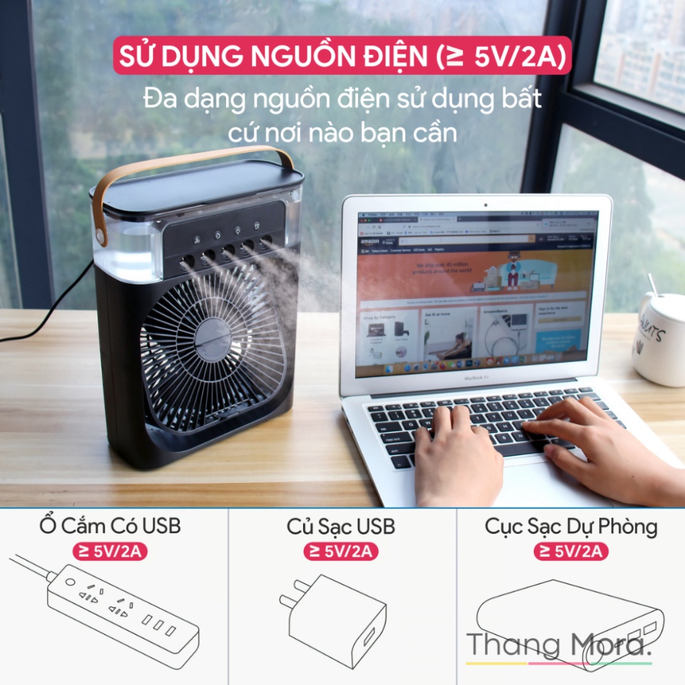 Quạt Điều Hòa Hơi Nước Mini 600ml , Quạt Phun Sương Tạo Ẩm Làm Mát Để Bàn