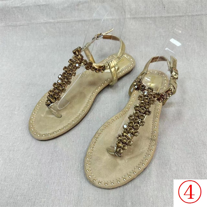 Giày Sandal Đế Phẳng Siêu Nhẹ Da Lộn Mềm Quai Chữ T Đính Đá Phối Khóa Cài Dễ Phối Đồ