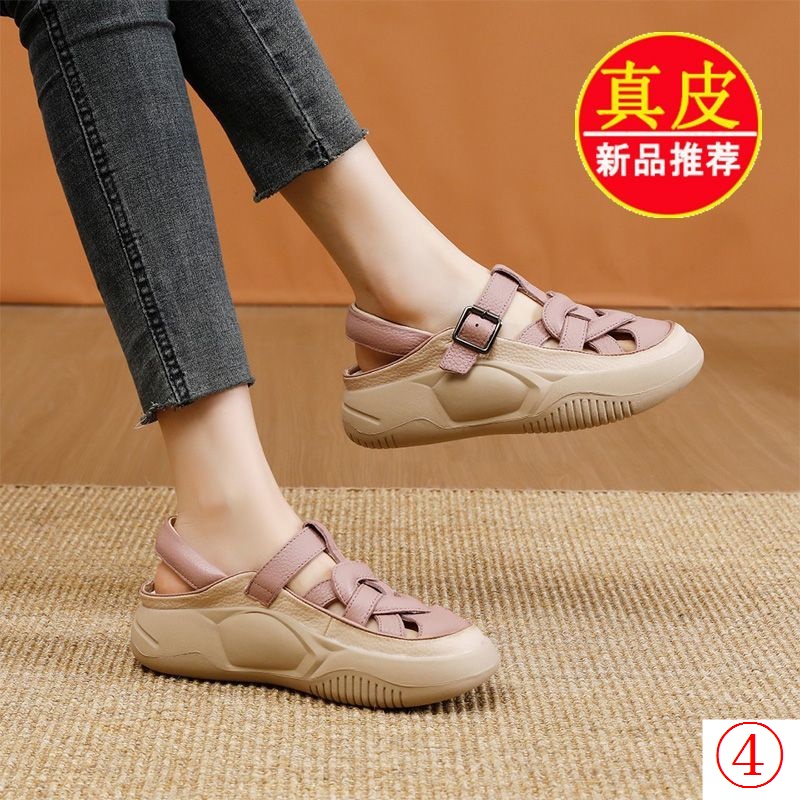 Giày Sandal Đế Xuồng Dày Bằng Da Thật Thời Trang Mùa Hè 2023 Phong Cách Retro Dễ Phối Đồ Dành Cho Bạn Nữ