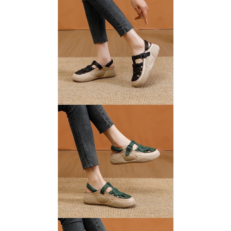 Giày Sandal Đế Xuồng Dày Bằng Da Thật Thời Trang Mùa Hè 2023 Phong Cách Retro Dễ Phối Đồ Dành Cho Bạn Nữ