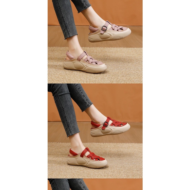 Giày Sandal Đế Xuồng Dày Bằng Da Thật Thời Trang Mùa Hè 2023 Phong Cách Retro Dễ Phối Đồ Dành Cho Bạn Nữ