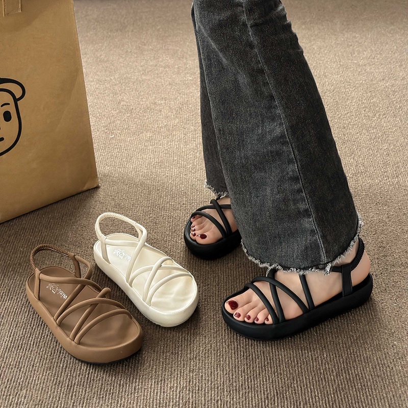 Giày Sandal Cao Gót Đế Bằng Cột Dây Thời Trang Mùa Hè 2023 Cho Nữ