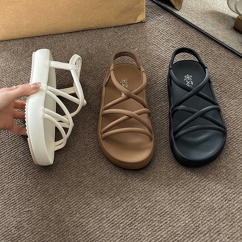 Giày Sandal Cao Gót Đế Bằng Cột Dây Thời Trang Mùa Hè 2023 Cho Nữ