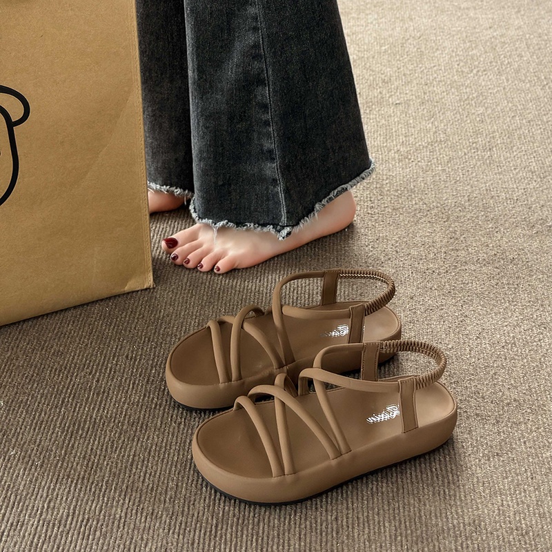 Giày Sandal Cao Gót Đế Bằng Cột Dây Thời Trang Mùa Hè 2023 Cho Nữ