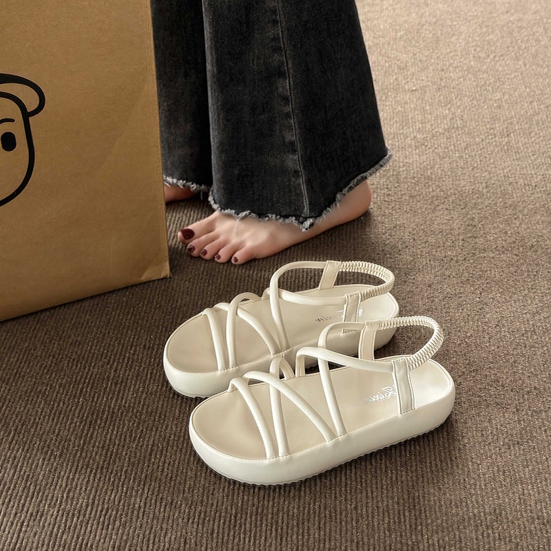 Giày Sandal Cao Gót Đế Bằng Cột Dây Thời Trang Mùa Hè 2023 Cho Nữ