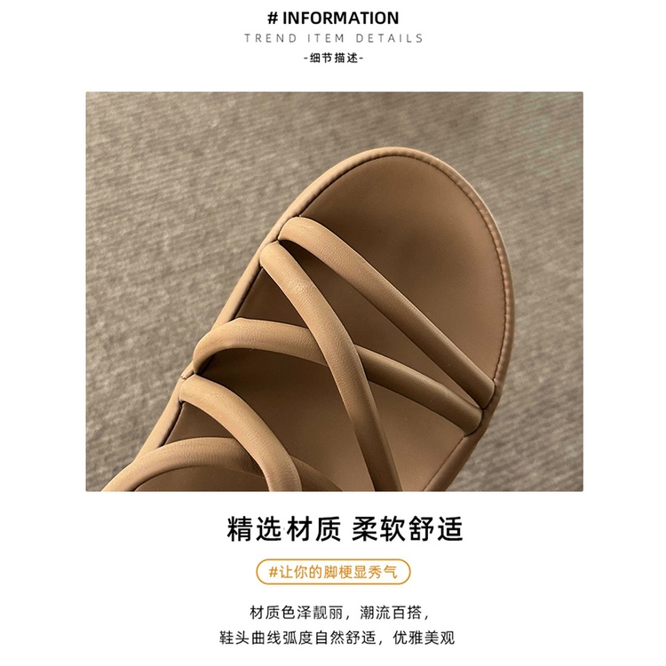 Giày Sandal Cao Gót Đế Bằng Cột Dây Thời Trang Mùa Hè 2023 Cho Nữ