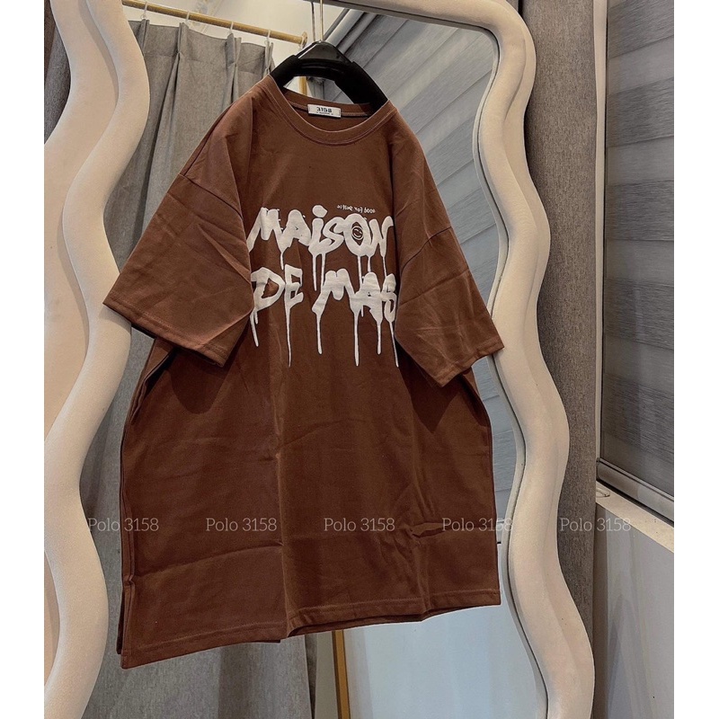 Áo Thun Form Rộng 3158 Cotton Khô Tay Lỡ Nam Nữ In Chữ Chảy Maison