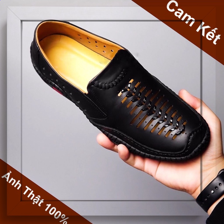 ℳℴ𝓂ℴ 𝒮𝒽ℴ𝓅 ♥ Giày mọi nam đục lỗ thoáng khí chất liệu da cao cấp , đế cao su , gầm đế được khâu chắc chắn - Sẵn Kho