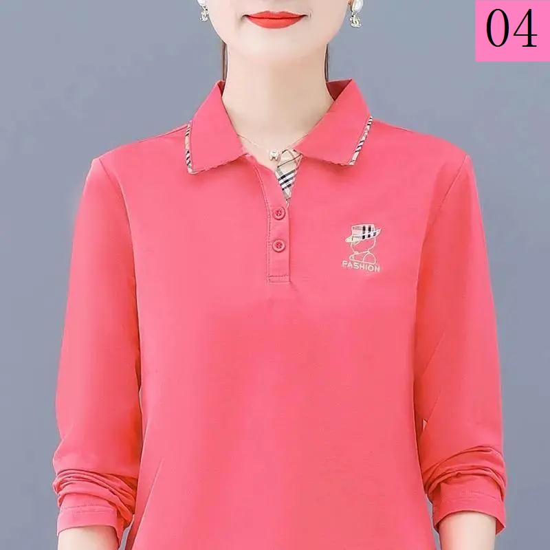 Áo Thun POLO Tay Dài Dáng Rộng Chất Liệu Cotton Thêu Họa Tiết Thời Trang Xuân Thu Mới Cho Nữ