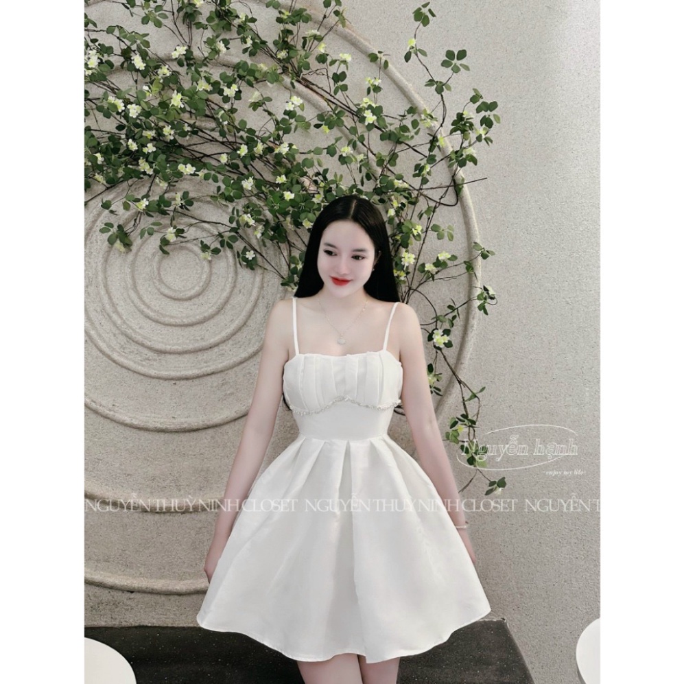 Đầm váy tafta hai dây xếp ly ngực đính cườm dáng xoè siêu xinh ht093 MT