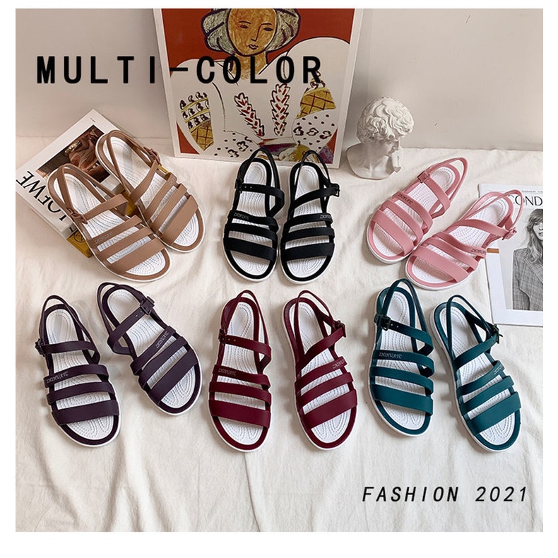 Giày Xăng Đan Nhựa Đế Bằng Hở Mũi Đục Lỗ Thời Trang Đi Biển 2022 Cho Nữ