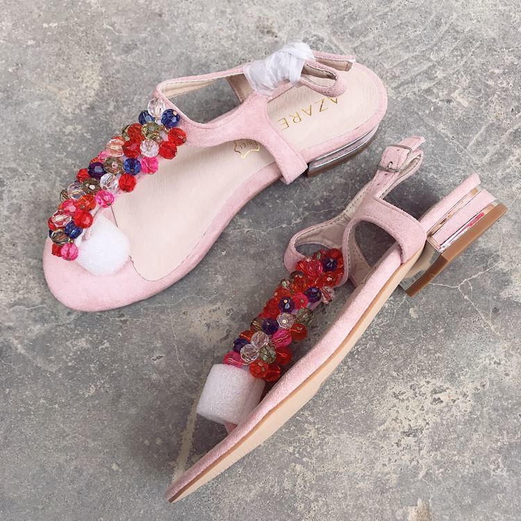 Giày Sandal Hở Ngón Đế Thấp Đính Đá Thời Trang Mùa Hè Hàng Mới