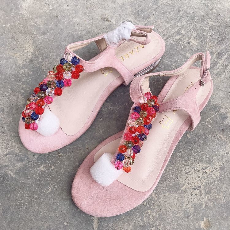 Giày Sandal Hở Ngón Đế Thấp Đính Đá Thời Trang Mùa Hè Hàng Mới