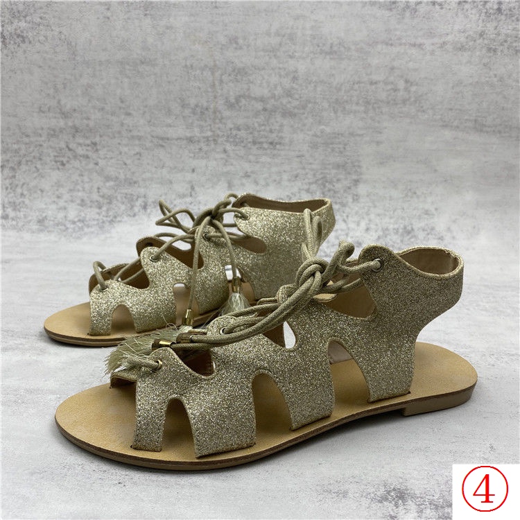 Giày Sandal Hở Ngón Đế Bằng Quai Chéo Đính Kim Sa Phối Tua Rua Thời Trang Cho Nữ