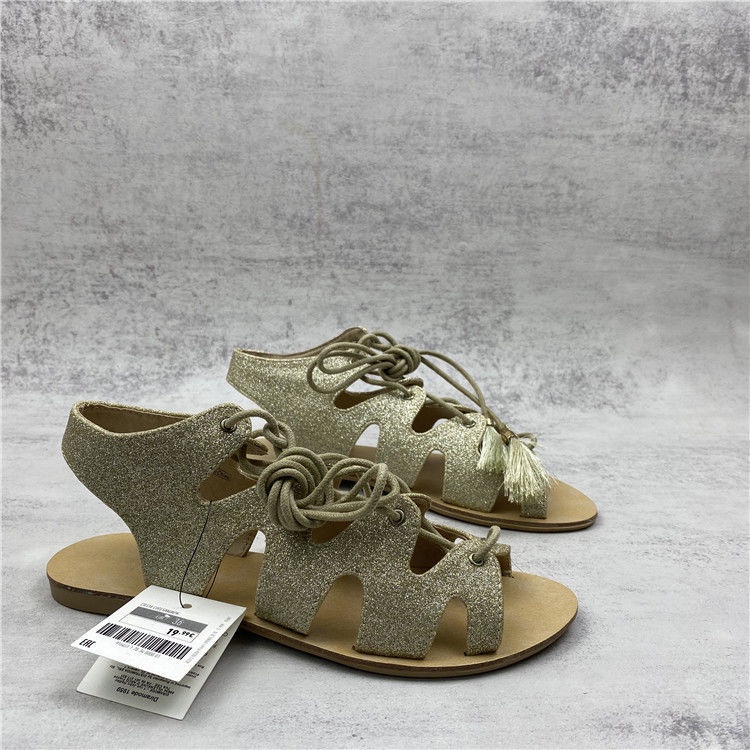 Giày Sandal Hở Ngón Đế Bằng Quai Chéo Đính Kim Sa Phối Tua Rua Thời Trang Cho Nữ