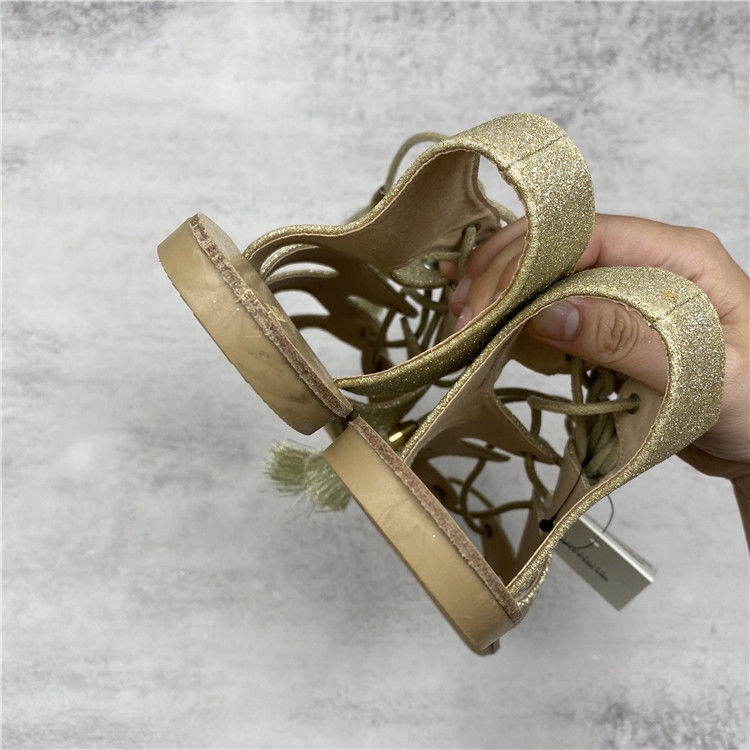 Giày Sandal Hở Ngón Đế Bằng Quai Chéo Đính Kim Sa Phối Tua Rua Thời Trang Cho Nữ