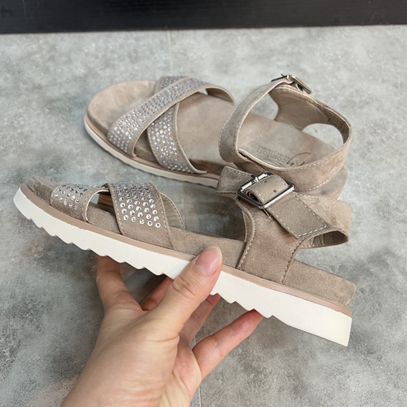 Giày Sandal Hở Ngón Đế Mềm Dây Chéo Đính Kim Cương Lấp Lánh Dễ Phối Đồ Có Size Lớn Cho Nữ