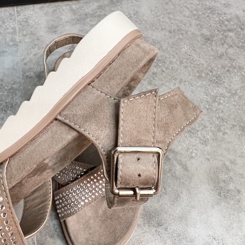 Giày Sandal Hở Ngón Đế Mềm Dây Chéo Đính Kim Cương Lấp Lánh Dễ Phối Đồ Có Size Lớn Cho Nữ