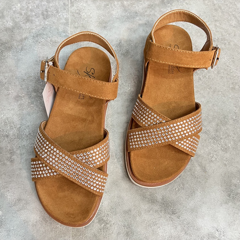 Giày Sandal Hở Ngón Đế Mềm Dây Chéo Đính Kim Cương Lấp Lánh Dễ Phối Đồ Có Size Lớn Cho Nữ