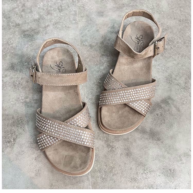 Giày Sandal Hở Ngón Đế Mềm Dây Chéo Đính Kim Cương Lấp Lánh Dễ Phối Đồ Có Size Lớn Cho Nữ