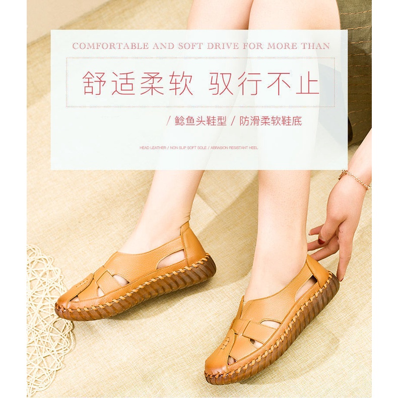 Giày Sandal Da Thật Đế Mềm Chống Trượt Thời Trang Mùa Hè 2023