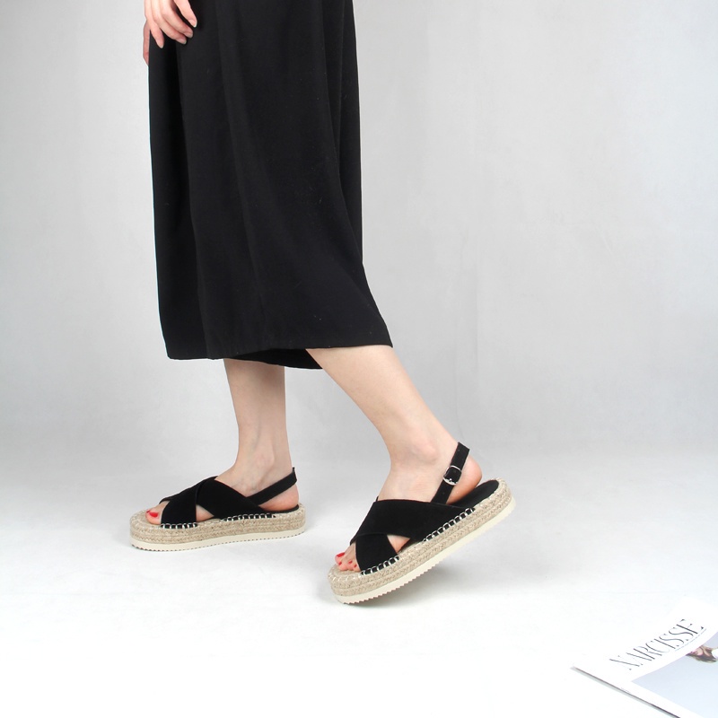 Giày Sandal Đế Dày Quai Chéo Bằng Da Thật Thời Trang Mùa Hè Cho Nữ