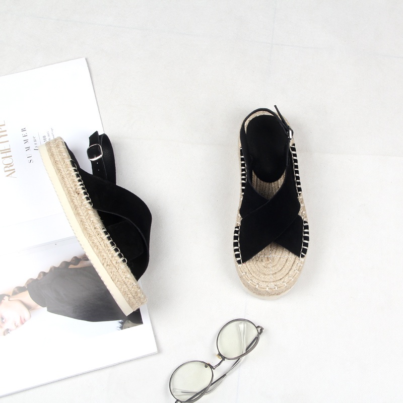 Giày Sandal Đế Dày Quai Chéo Bằng Da Thật Thời Trang Mùa Hè Cho Nữ