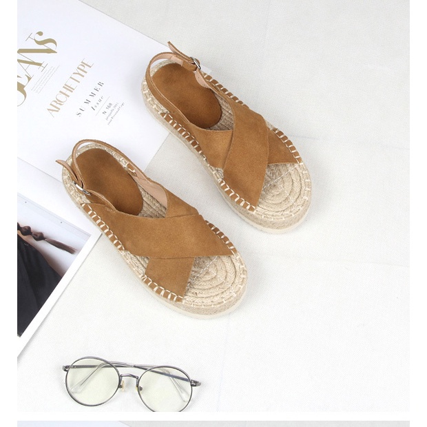 Giày Sandal Đế Dày Quai Chéo Bằng Da Thật Thời Trang Mùa Hè Cho Nữ