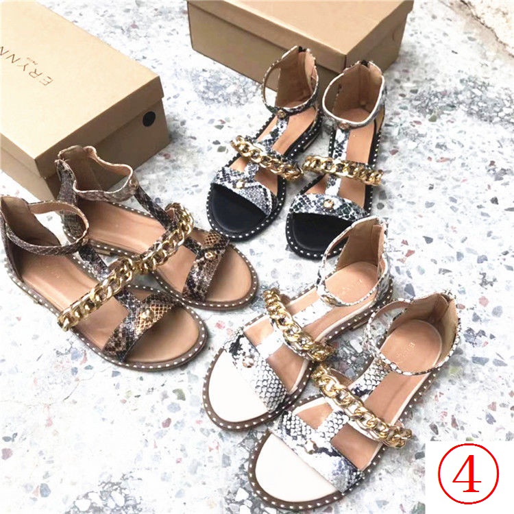 Giày Hở Ngón Đế Bằng Phối Dây Xích Họa Tiết Da Rắn Cỡ Lớn Thời Trang Mùa Hè Xinh Xắn Cho Nữ