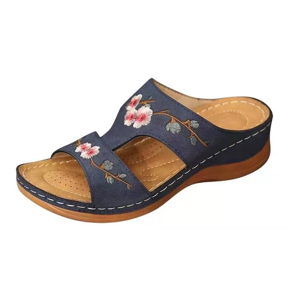 Giày Sandal Đế Xuồng Thêu Hoa Thời Trang Mùa Hè 2022 Mới Cho Nữ