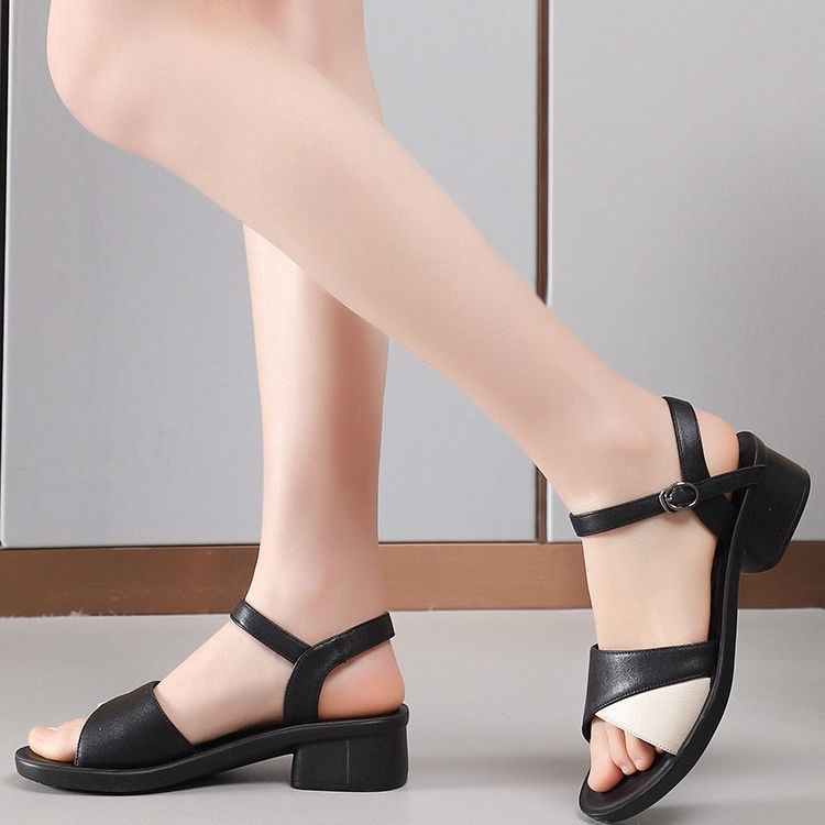 Giày Sandal Da Thật Đế Mềm Dày Dặn Thoáng Khí Phối Màu Thời Trang Mùa Hè Cho Nữ