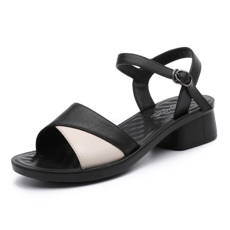 Giày Sandal Da Thật Đế Mềm Dày Dặn Thoáng Khí Phối Màu Thời Trang Mùa Hè Cho Nữ