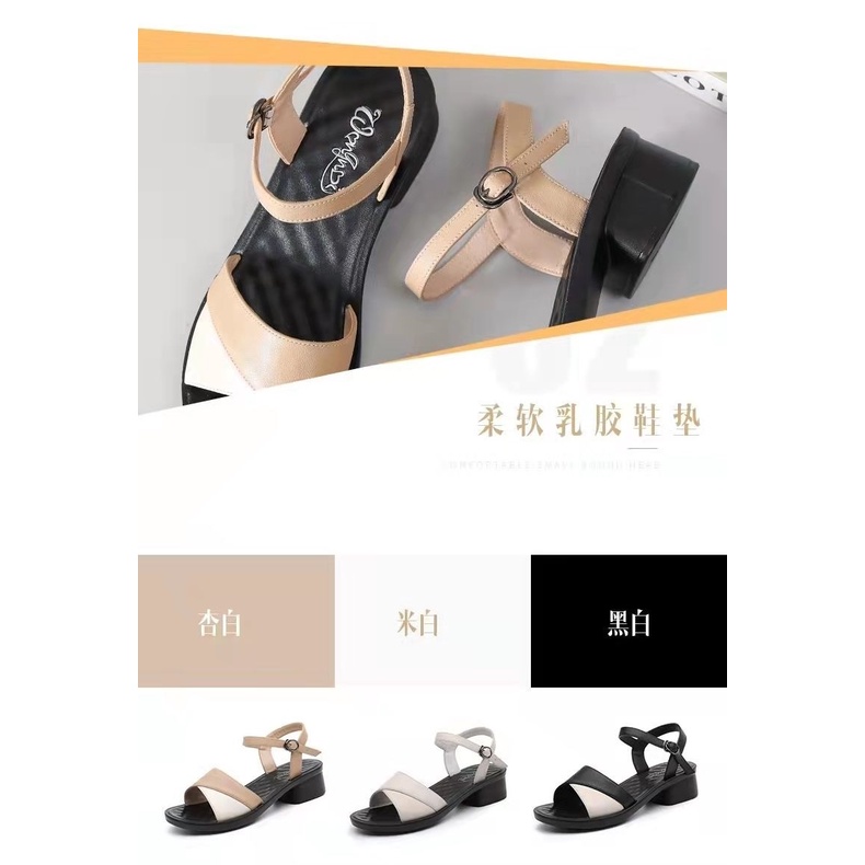 Giày Sandal Da Thật Đế Mềm Dày Dặn Thoáng Khí Phối Màu Thời Trang Mùa Hè Cho Nữ
