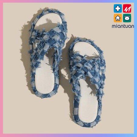 Dép thời trang nữ dép lê nữ đế dày giản dị denim dép sandal nữ