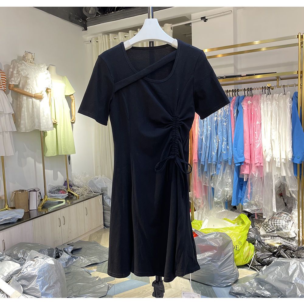 Đầm Tay Ngắn Dáng Chữ a Thiết Kế Dây Rút Xếp Ly Thời Trang Mùa Hè Xinh Xắn Cho Nữ