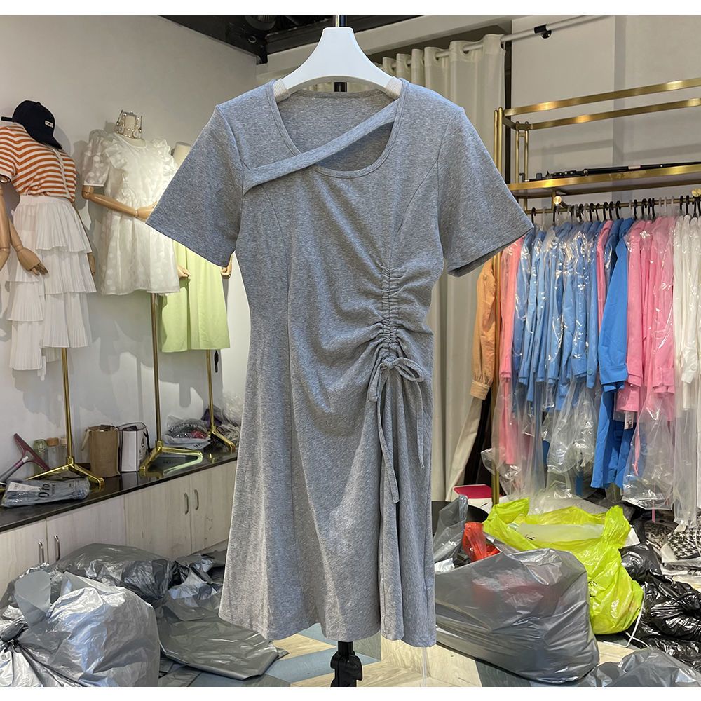 Đầm Tay Ngắn Dáng Chữ a Thiết Kế Dây Rút Xếp Ly Thời Trang Mùa Hè Xinh Xắn Cho Nữ